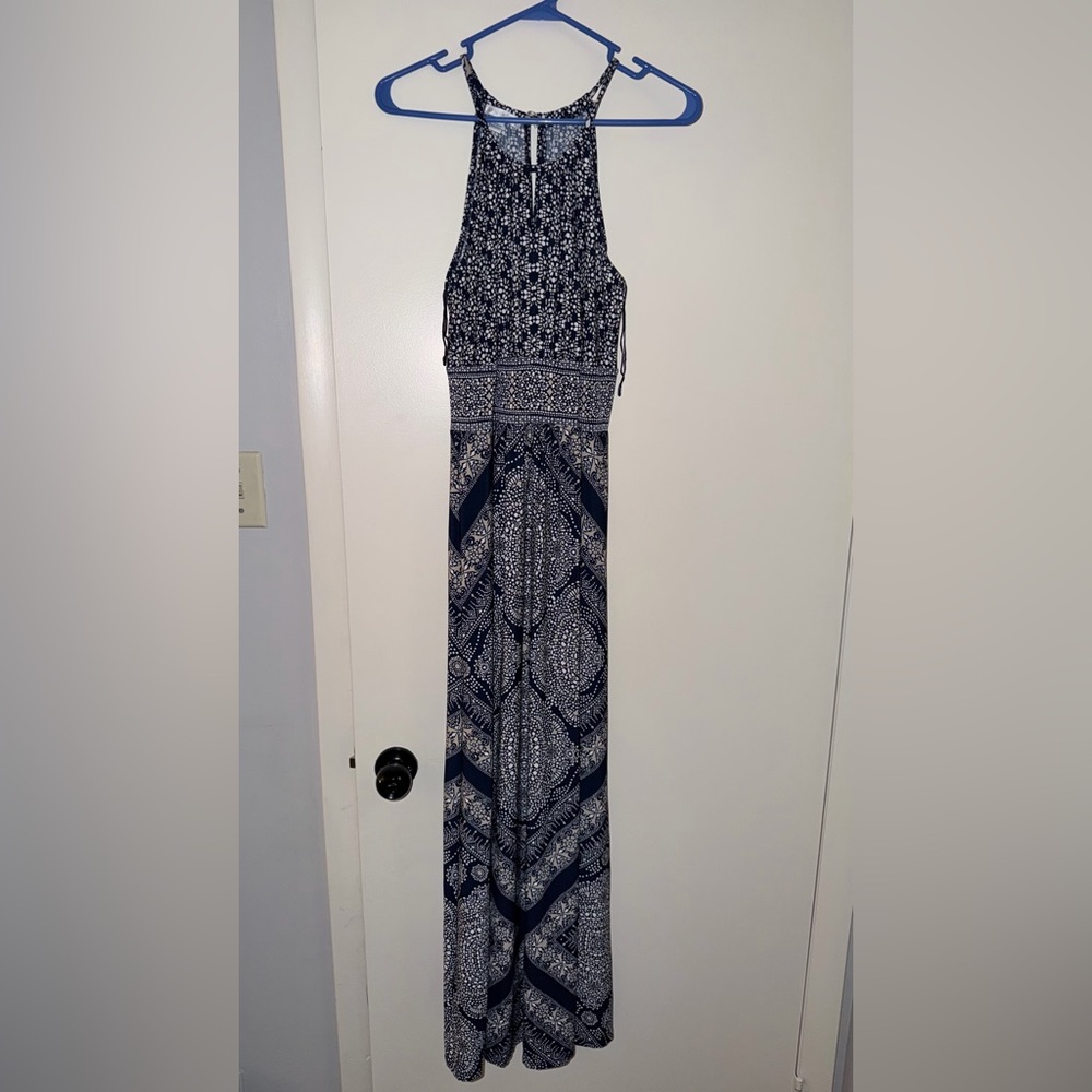 London Times Blue and White Patterned Dress